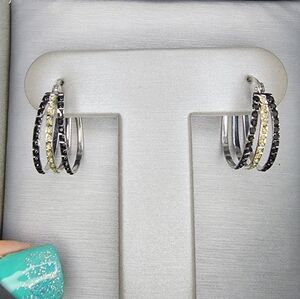 Beautiful Black & White Diamond  Hoop Earrings